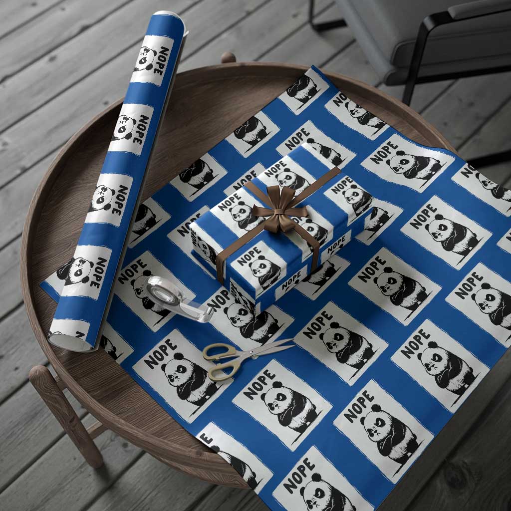 Grumpy Panda Says Nope Wrapping Paper Roll Japanese Aesthetic Panda Bear Graphic TS12 Blue Print Your Wear