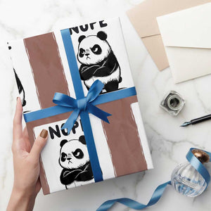 Grumpy Panda Says Nope Wrapping Paper Roll Japanese Aesthetic Panda Bear Graphic TS12 Mocha Print Your Wear