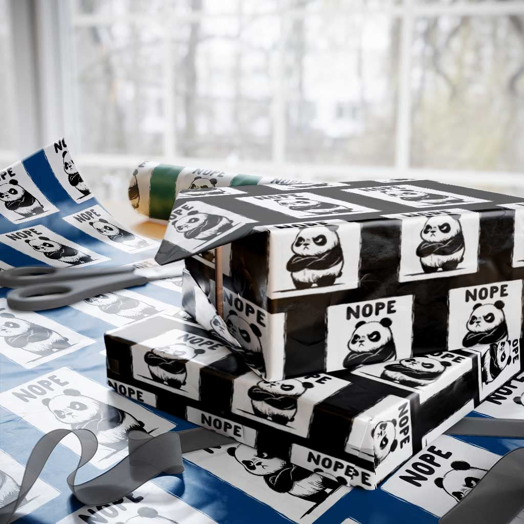 Grumpy Panda Says Nope Wrapping Paper Roll Japanese Aesthetic Panda Bear Graphic TS12 Black Print Your Wear
