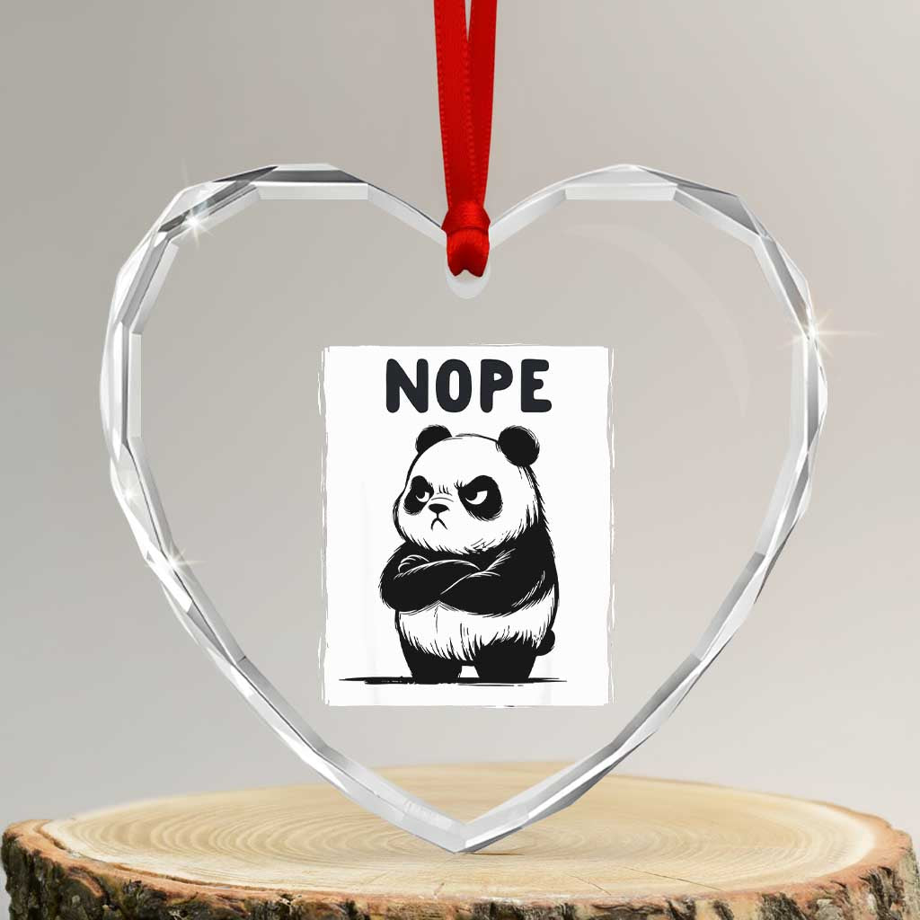 Grumpy Panda Says Nope Heart Crystal Glass Ornament Japanese Aesthetic Panda Bear Graphic TS12 Transparent Glass 3'' Heart Print Your Wear
