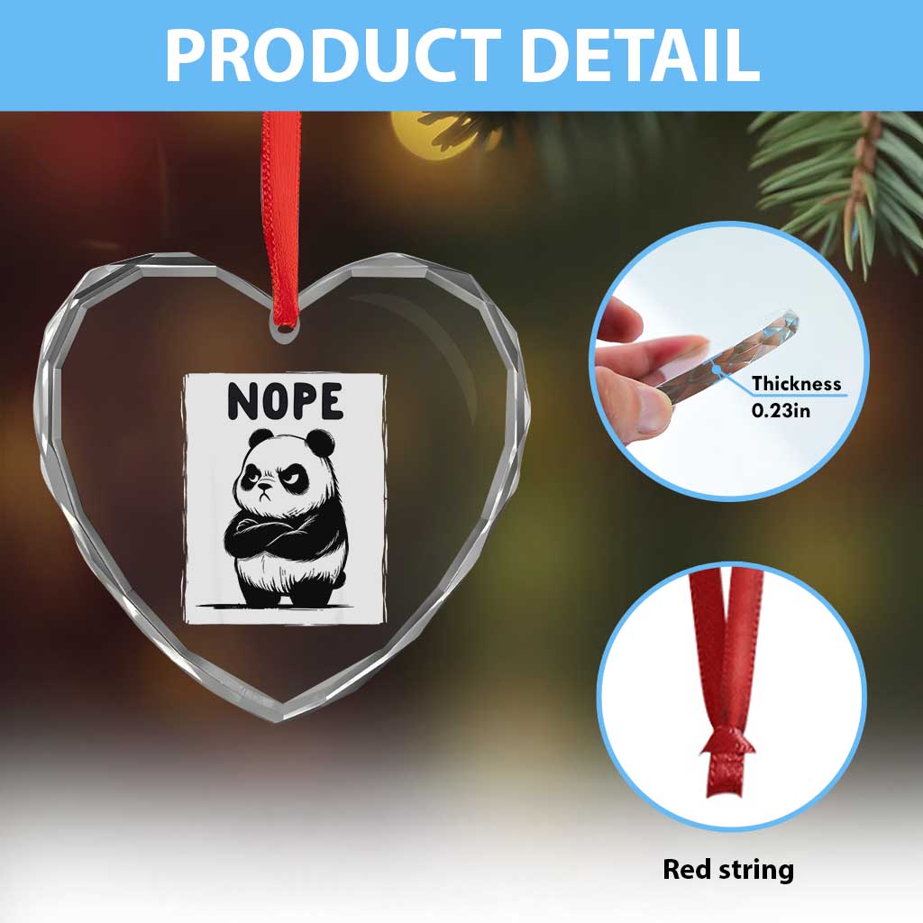 Grumpy Panda Says Nope Heart Crystal Glass Ornament Japanese Aesthetic Panda Bear Graphic TS12 Print Your Wear