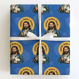 Guess Who is Back Funny Christian Easter Wrapping Paper Roll Winking Jesus with Lamb Cute Resurrection Humor Gift TS02 Royal Blue Print Your Wear