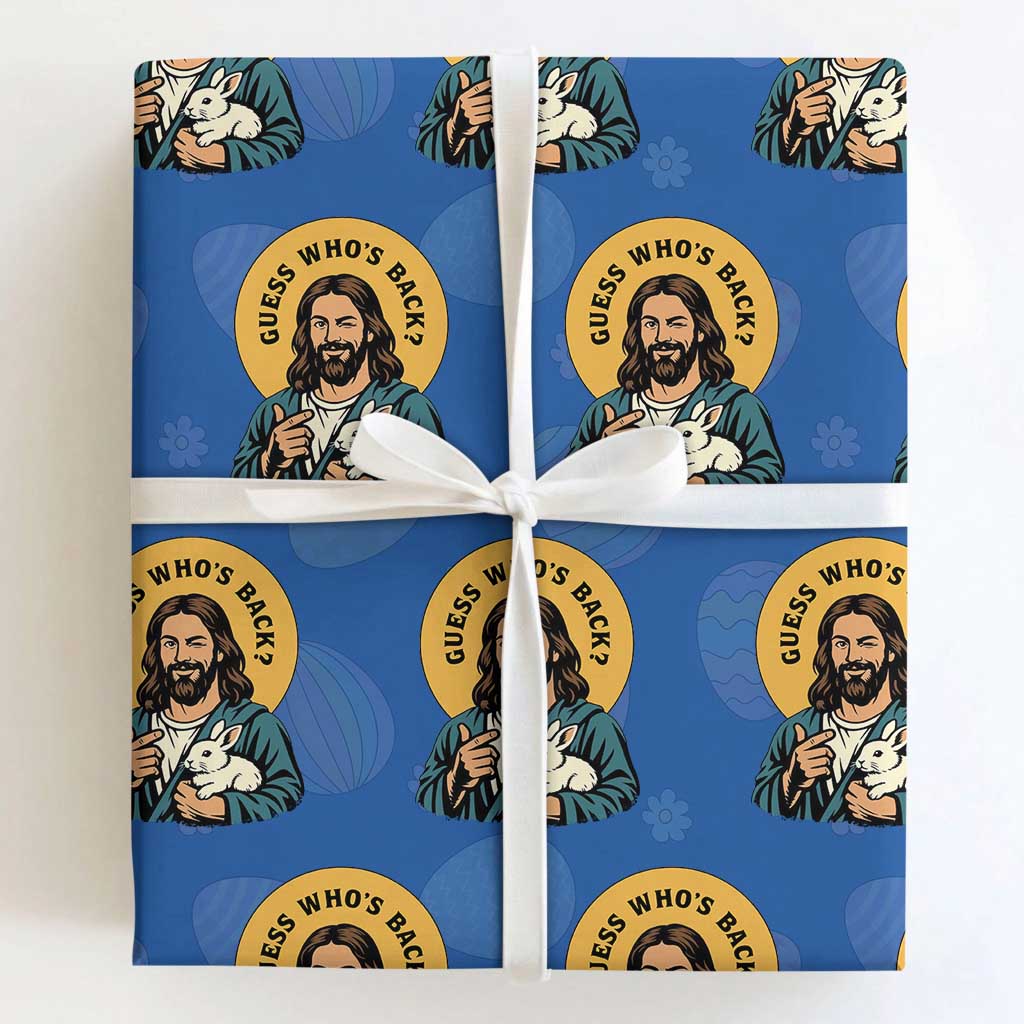 Guess Who is Back Funny Christian Easter Wrapping Paper Roll Winking Jesus with Lamb Cute Resurrection Humor Gift TS02 Royal Blue Print Your Wear