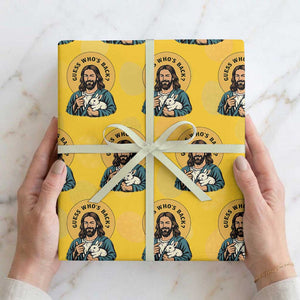 Guess Who is Back Funny Christian Easter Wrapping Paper Roll Winking Jesus with Lamb Cute Resurrection Humor Gift TS02 Yellow Print Your Wear