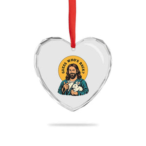 Guess Who is Back Funny Christian Easter Heart Crystal Glass Ornament Winking Jesus with Lamb Cute Resurrection Humor Gift TS02 Print Your Wear