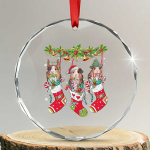 Guinea Pig In Xmas Socks Cute Santa Hat Crystal Glass Ornament TS09 Transparent Glass 3'' Circle Print Your Wear