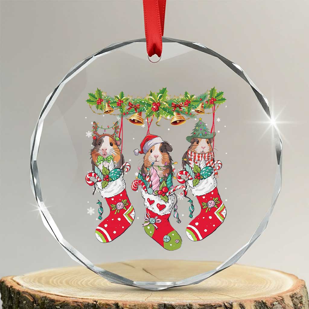 Guinea Pig In Xmas Socks Cute Santa Hat Crystal Glass Ornament TS09 Transparent Glass 3'' Circle Print Your Wear