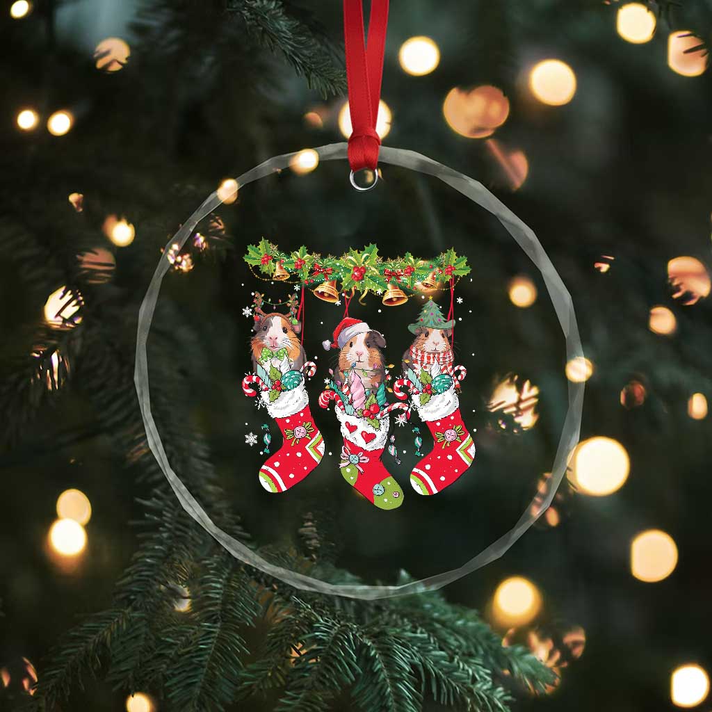 Guinea Pig In Xmas Socks Cute Santa Hat Crystal Glass Ornament TS09 Print Your Wear