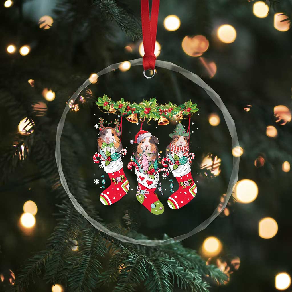 Guinea Pig In Xmas Socks Cute Santa Hat Crystal Glass Ornament TS09 Print Your Wear