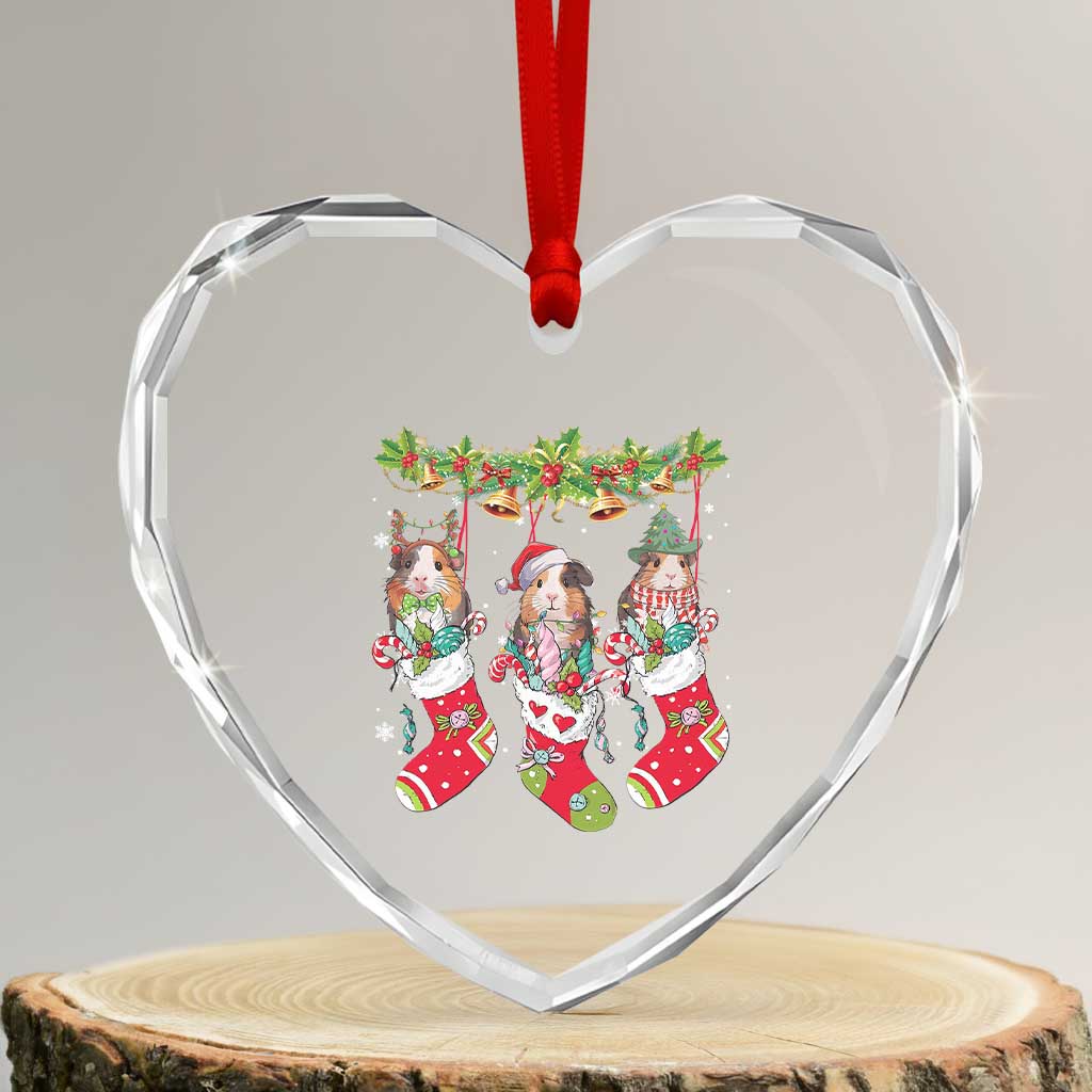 Guinea Pig In Xmas Socks Cute Santa Hat Heart Crystal Glass Ornament TS09 Transparent Glass 3'' Heart Print Your Wear
