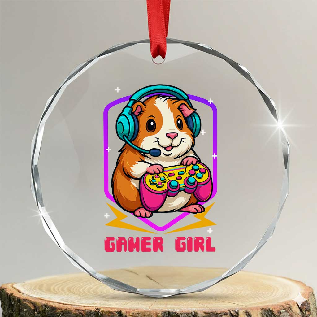 Guinea Pig Video Game Rodent Lover Crystal Glass Ornament Funny Gamers Girl Gift TS12 Transparent Glass 3'' Circle Print Your Wear