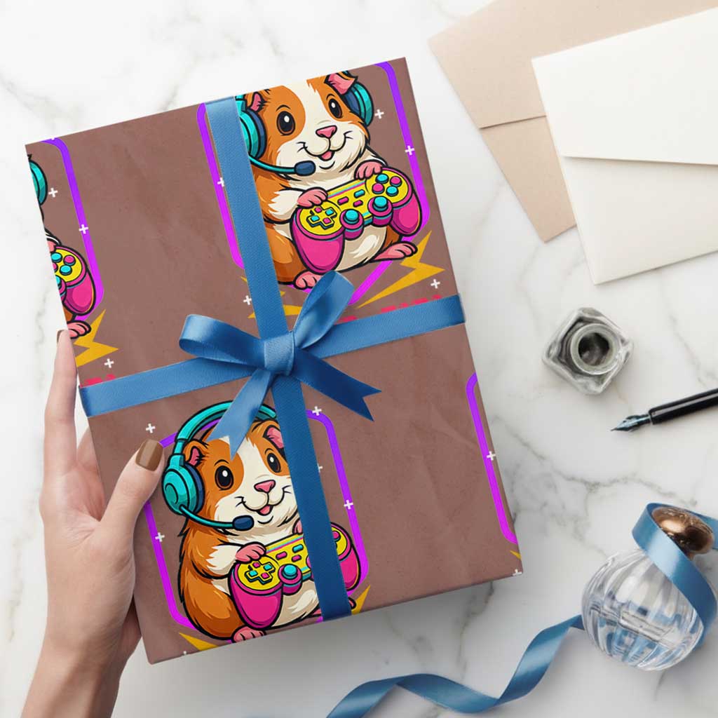 Guinea Pig Video Game Rodent Lover Wrapping Paper Roll Funny Gamers Girl Gift TS12 Mocha Print Your Wear