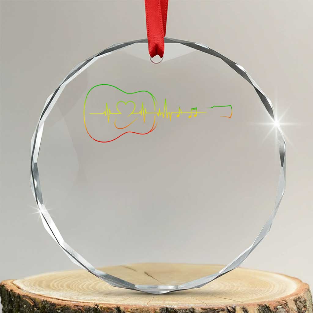 Guitar Rastafari Heartbeat Crystal Glass Ornament Jamaica ECG Pulse Rasta Reggae Music Vibes TS10 Transparent Glass 3'' Circle Print Your Wear