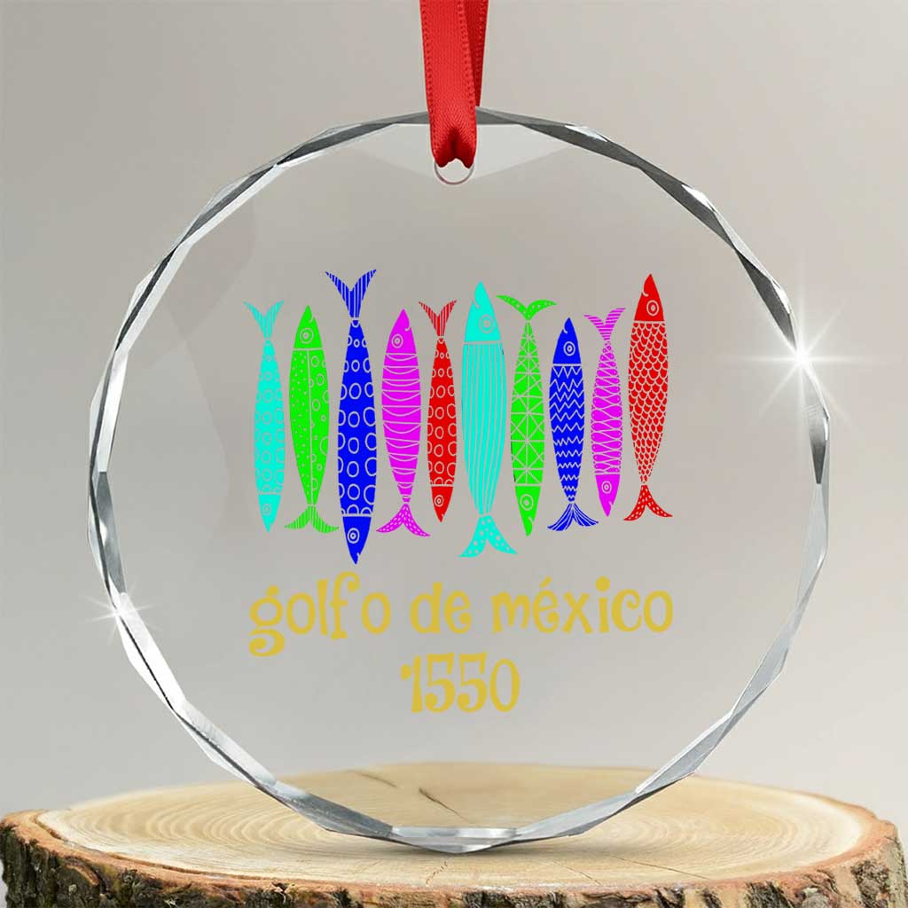 Gulf of Mexico Crystal Glass Ornament Golfo de México 1550 Retro Tuna TS02 Transparent Glass 3'' Circle Print Your Wear