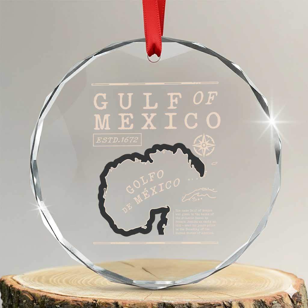 Gulf of Mexico Crystal Glass Ornament Golfo De Mexico Historic Map 1672 TS02 Transparent Glass 3'' Circle Print Your Wear