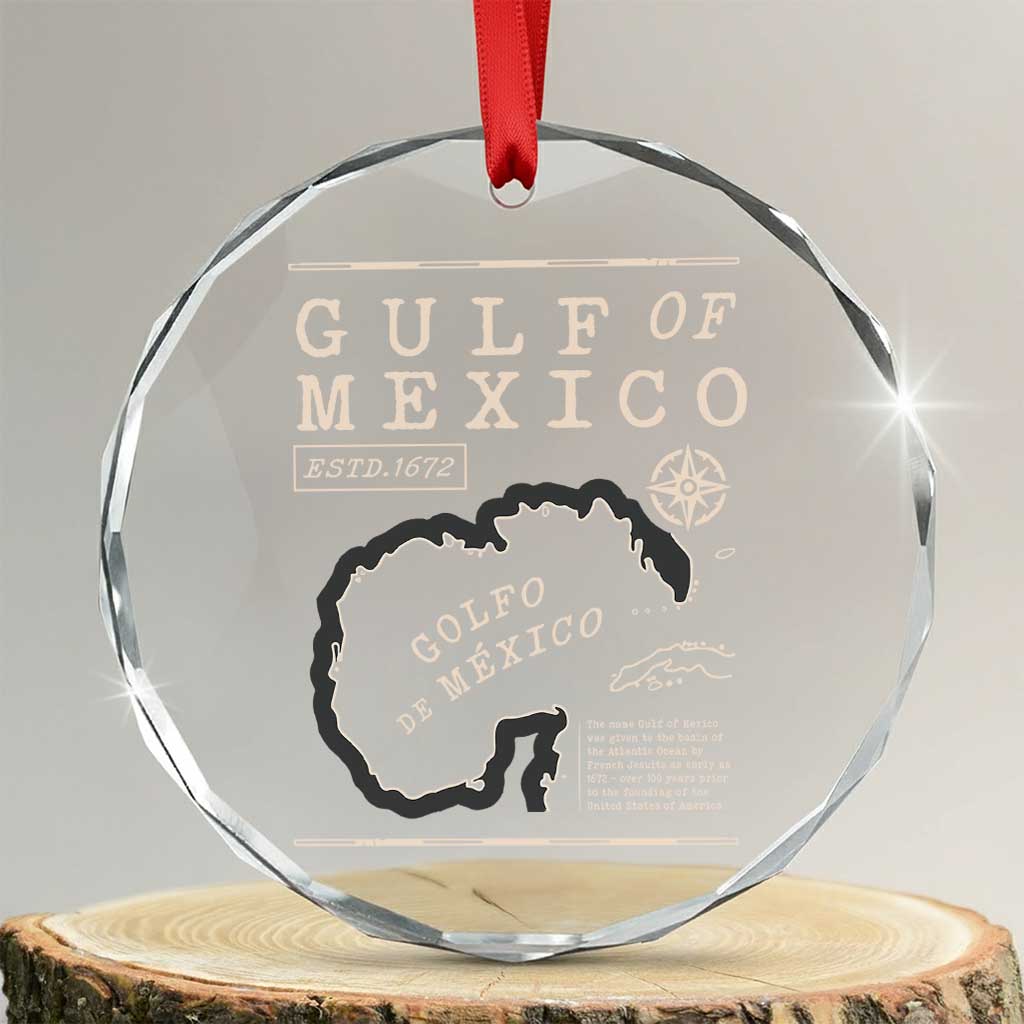 Gulf of Mexico Crystal Glass Ornament Golfo De Mexico Historic Map 1672 TS02 Transparent Glass 3'' Circle Print Your Wear