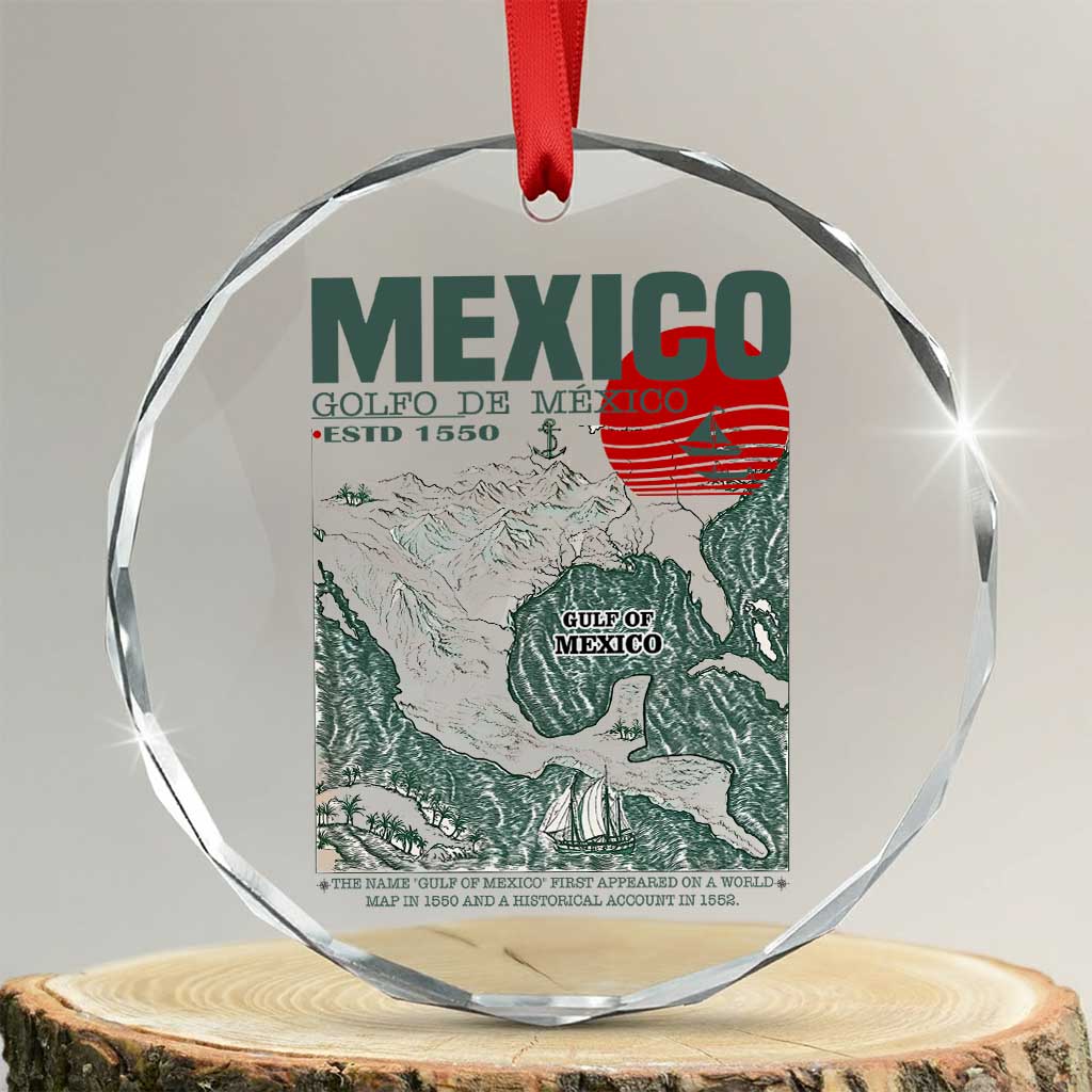 Gulf of Mexico Estd 1550 Crystal Glass Ornament Golfo De Mexico Historic Map Retro Graphic TS02 Transparent Glass 3'' Circle Print Your Wear