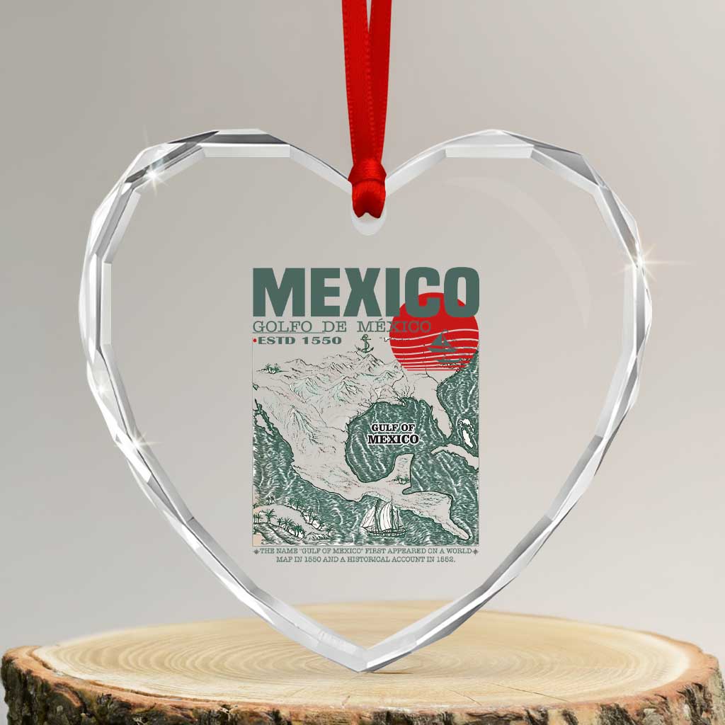 Gulf of Mexico Estd 1550 Heart Crystal Glass Ornament Golfo De Mexico Historic Map Retro Graphic TS02 Transparent Glass 3'' Heart Print Your Wear