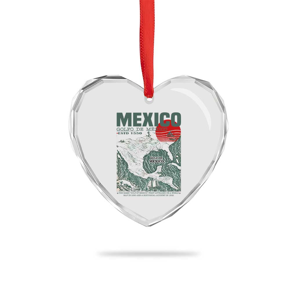 Gulf of Mexico Estd 1550 Heart Crystal Glass Ornament Golfo De Mexico Historic Map Retro Graphic TS02 Print Your Wear