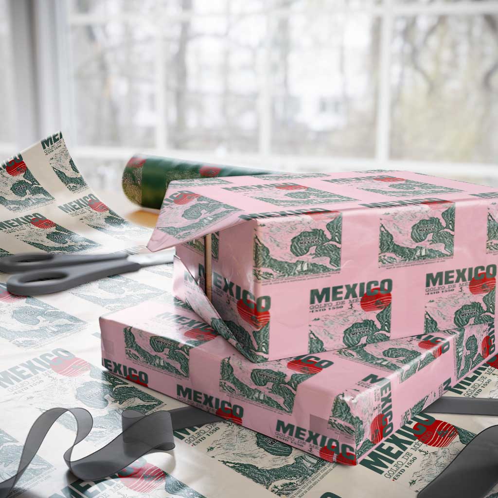 Gulf of Mexico Estd 1550 Wrapping Paper Roll Golfo De Mexico Historic Map Retro Graphic TS02 Light Pink Print Your Wear