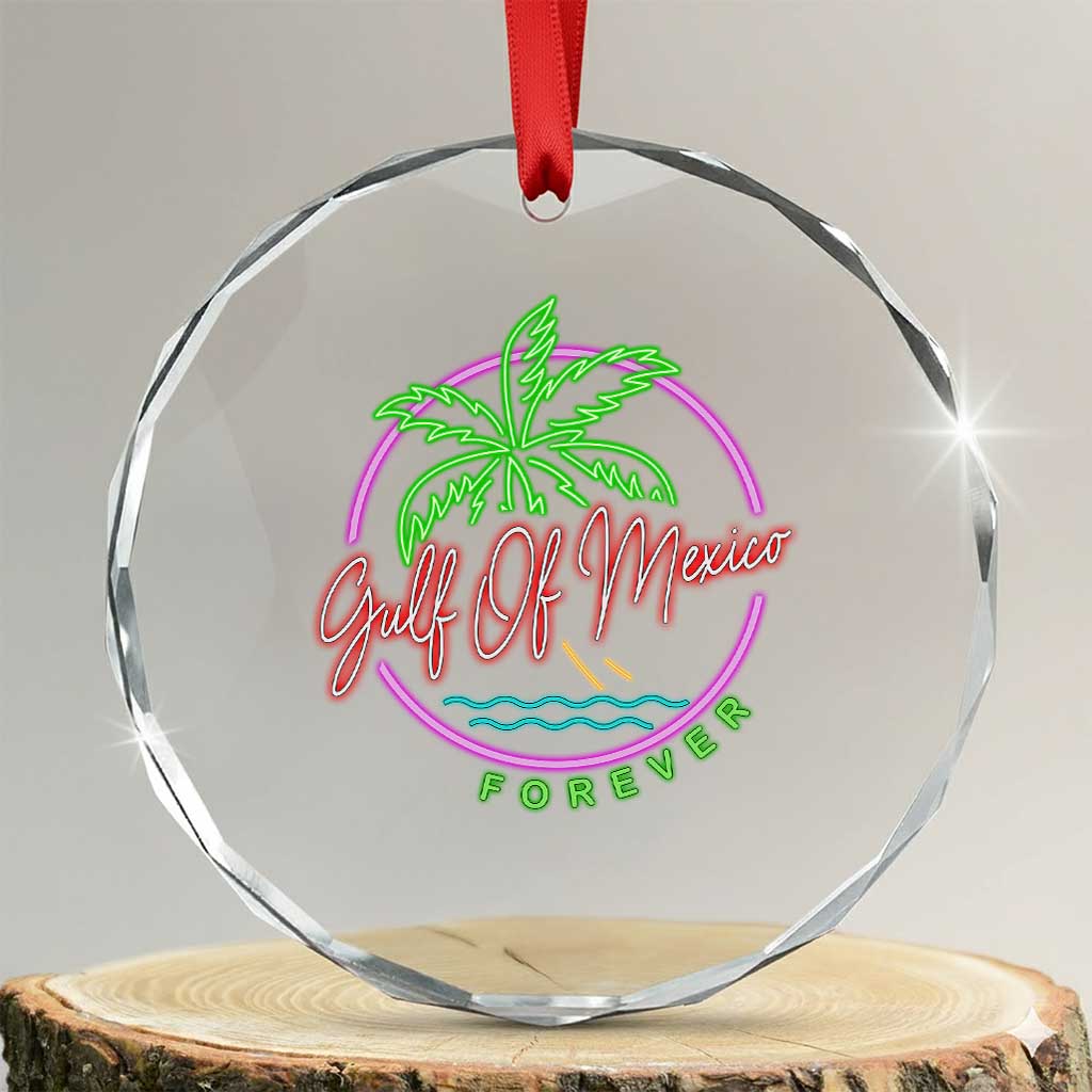 Gulf Of Mexico Forever Crystal Glass Ornament Beach Coconut Palm Tree Neon Light - Print Your Wear