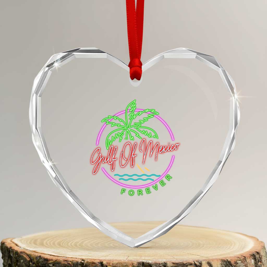 Gulf Of Mexico Forever Heart Crystal Glass Ornament Beach Coconut Palm Tree Neon Light - Print Your Wear