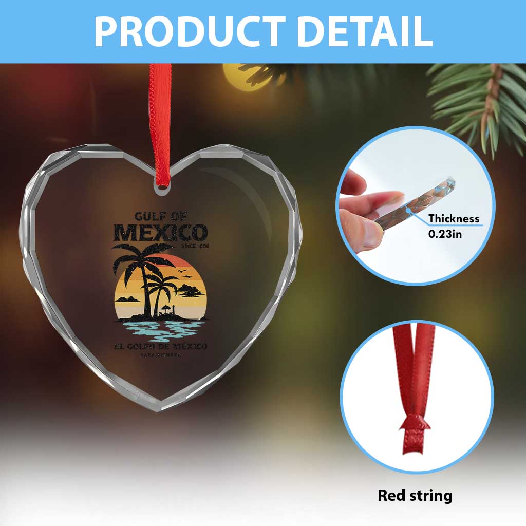 Gulf of Mexico Forever Since 1550 Heart Crystal Glass Ornament Golfo De Mexico Para Siempre Retro Beach TS02 Print Your Wear