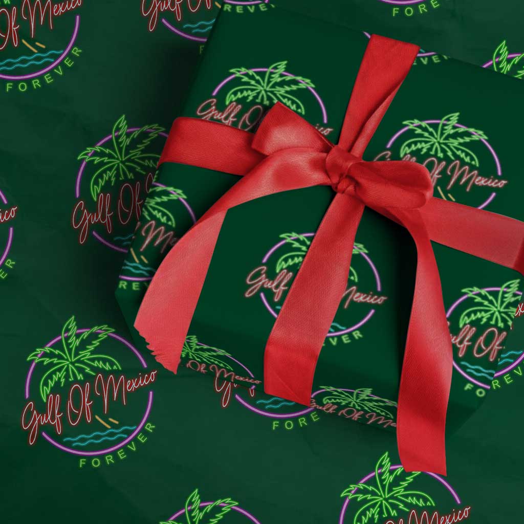 Gulf Of Mexico Forever Wrapping Paper Roll Beach Coconut Palm Tree Neon Light TS11 Green Print Your Wear