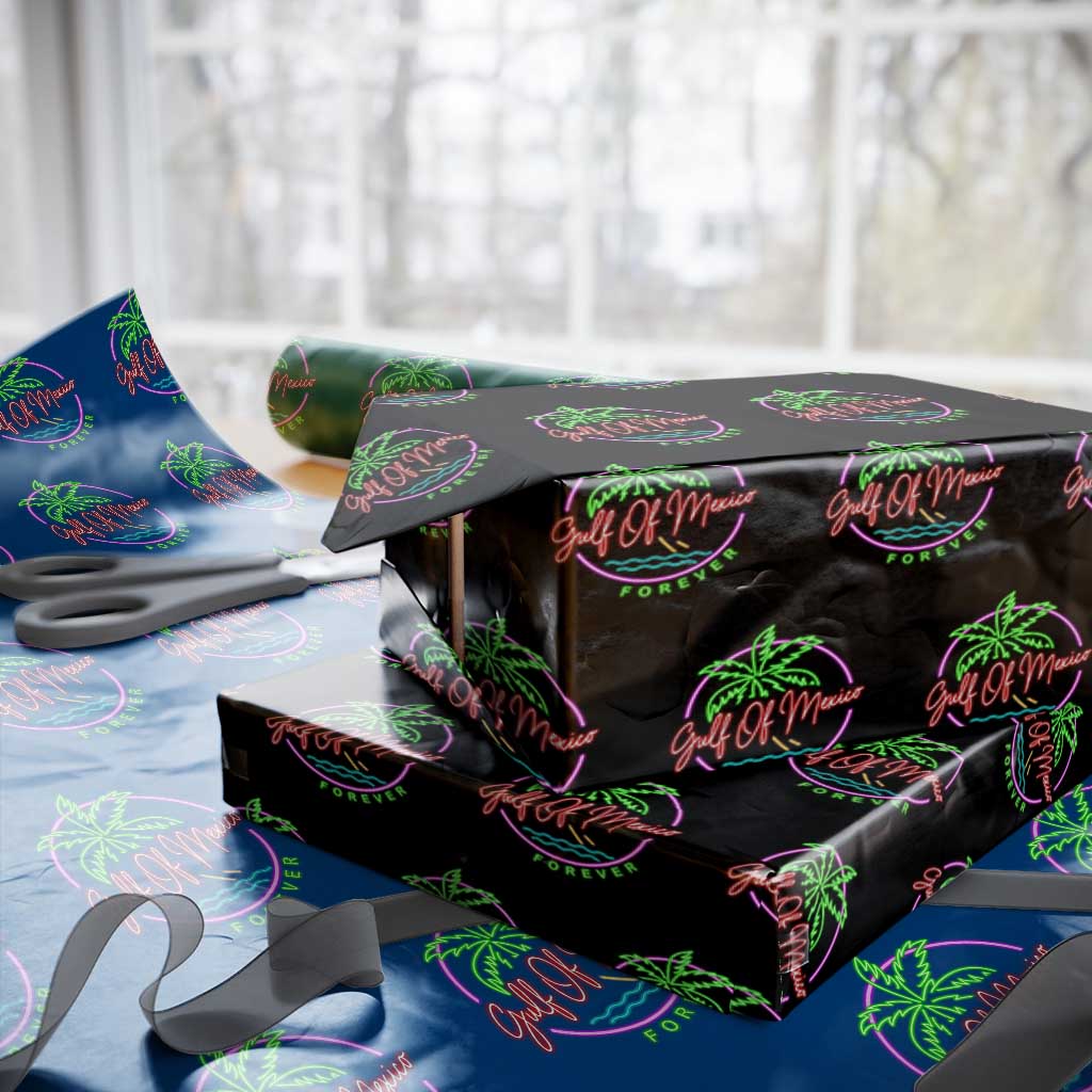 Gulf Of Mexico Forever Wrapping Paper Roll Beach Coconut Palm Tree Neon Light TS11 Black Print Your Wear