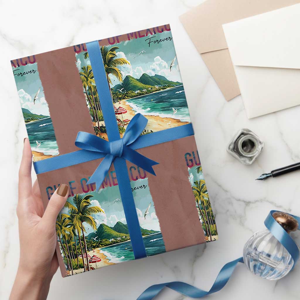 Gulf of Mexico Forever Wrapping Paper Roll Retro Beach TS02 Mocha Print Your Wear