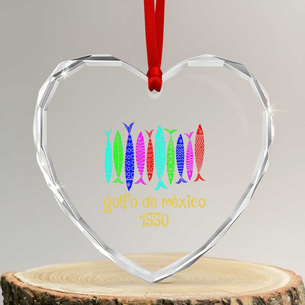 Gulf of Mexico Heart Crystal Glass Ornament Golfo de México 1550 Retro Tuna TS02 Transparent Glass 3'' Heart Print Your Wear