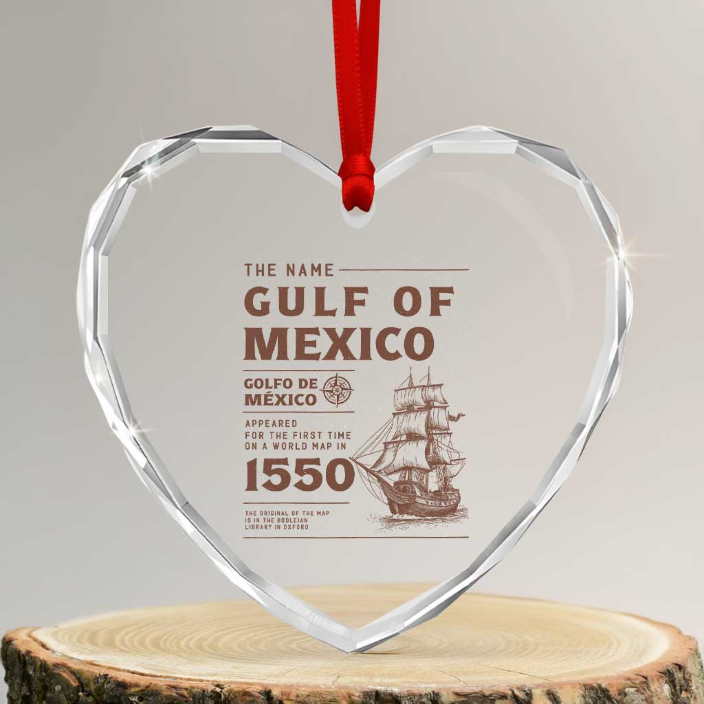 Gulf of Mexico Name Origin 1550 Heart Crystal Glass Ornament Sailing Ship Retro Vintage TS02 Transparent Glass 3'' Heart Print Your Wear