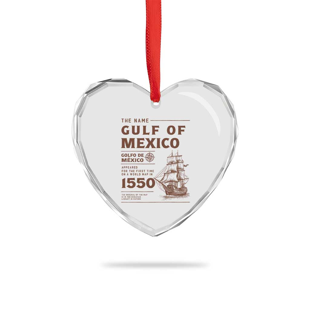 Gulf of Mexico Name Origin 1550 Heart Crystal Glass Ornament Sailing Ship Retro Vintage TS02 Print Your Wear