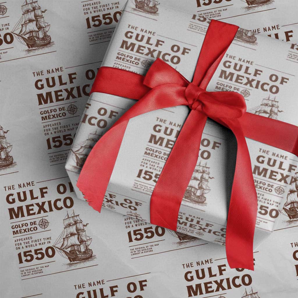 Gulf of Mexico Name Origin 1550 Wrapping Paper Roll Sailing Ship Retro Vintage TS02 White Print Your Wear