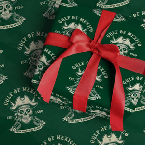 Gulf of Mexico Pirate Sugar Skull Wrapping Paper Roll Est 1550 Stay Salty And Resist TS02 Green Print Your Wear