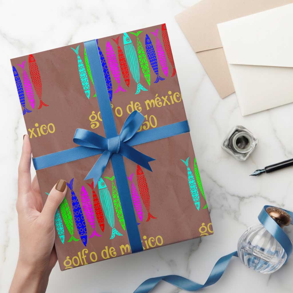 Gulf of Mexico Wrapping Paper Roll Golfo de México 1550 Retro Tuna TS02 Mocha Print Your Wear