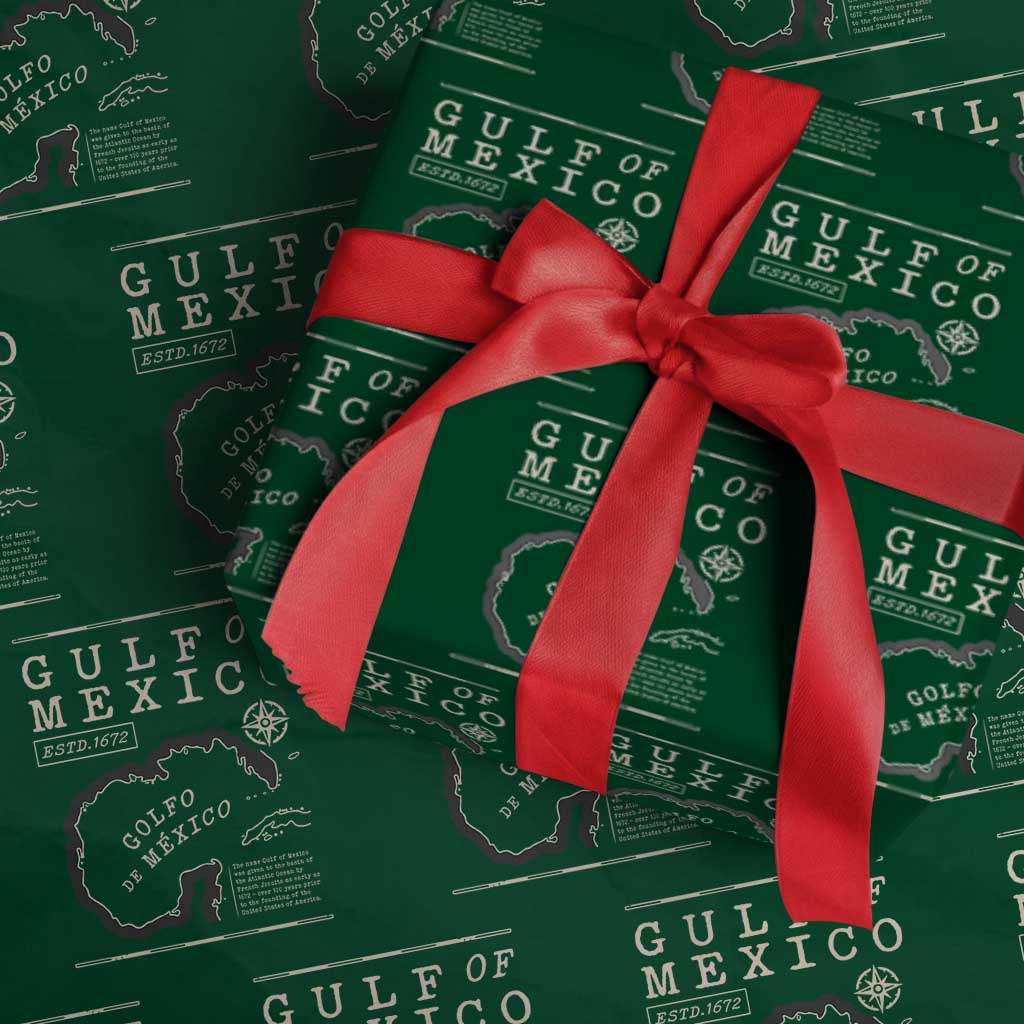 Gulf of Mexico Wrapping Paper Roll Golfo De Mexico Historic Map 1672 TS02 Green Print Your Wear