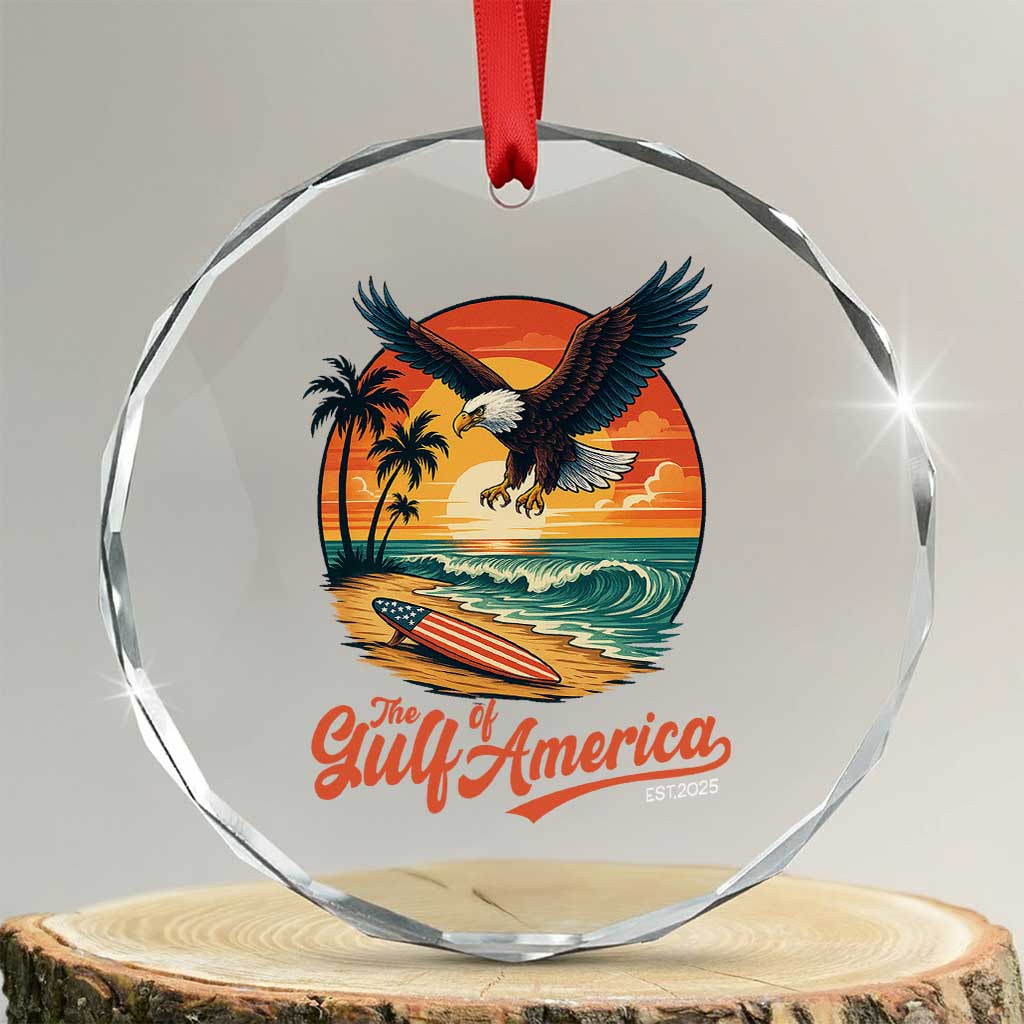 Gulf of USA 2025 Bald Eagle Crystal Glass Ornament Vintage Patriotic Beach Sunset 4th Of July TS02 Transparent Glass 3'' Circle Print Your Wear