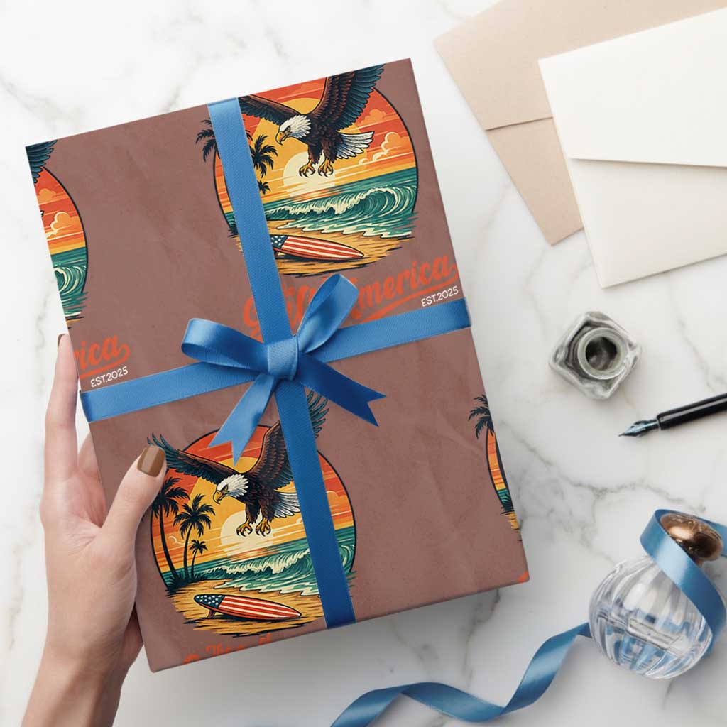 Gulf of USA 2025 Bald Eagle Wrapping Paper Roll Vintage Patriotic Beach Sunset 4th Of July TS02 Mocha Print Your Wear