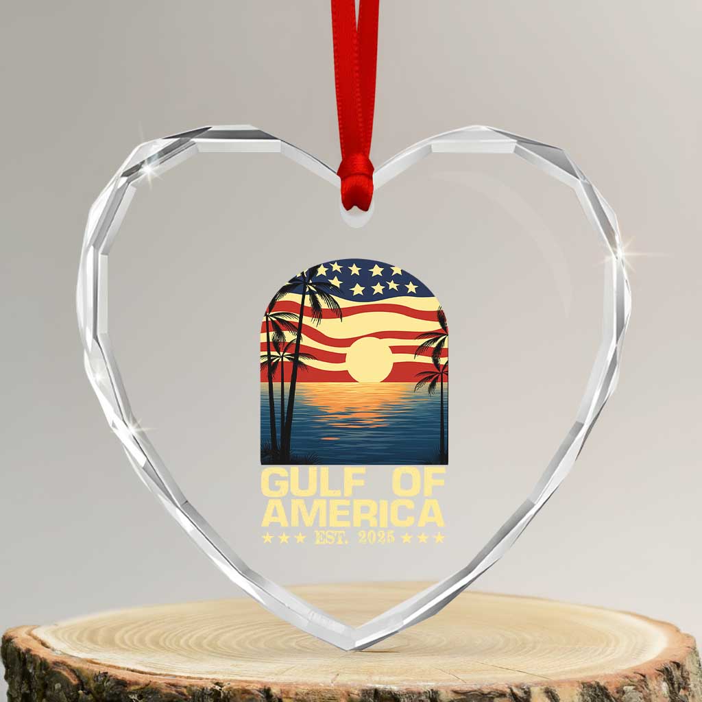 Gulf Of USA Heart Crystal Glass Ornament Est 2025 American Flag Retro TS02 Transparent Glass 3'' Heart Print Your Wear
