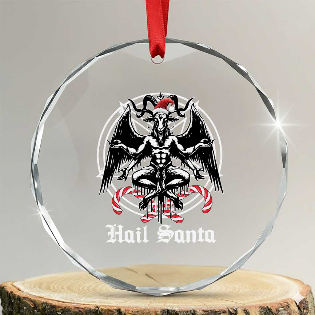 Hail Santa Gothic Christmas Crystal Glass Ornament Baphomet Gothmas Pentagram TS11 Transparent Glass 3'' Circle Print Your Wear