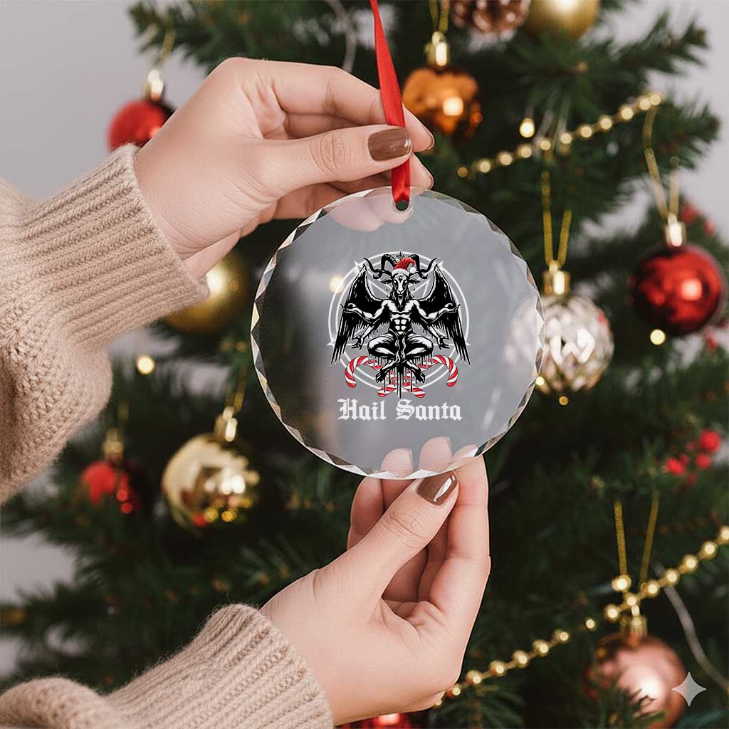 Hail Santa Gothic Christmas Crystal Glass Ornament Baphomet Gothmas Pentagram TS11 Print Your Wear
