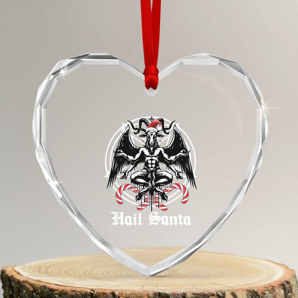 Hail Santa Gothic Christmas Heart Crystal Glass Ornament Baphomet Gothmas Pentagram TS11 Transparent Glass 3'' Heart Print Your Wear