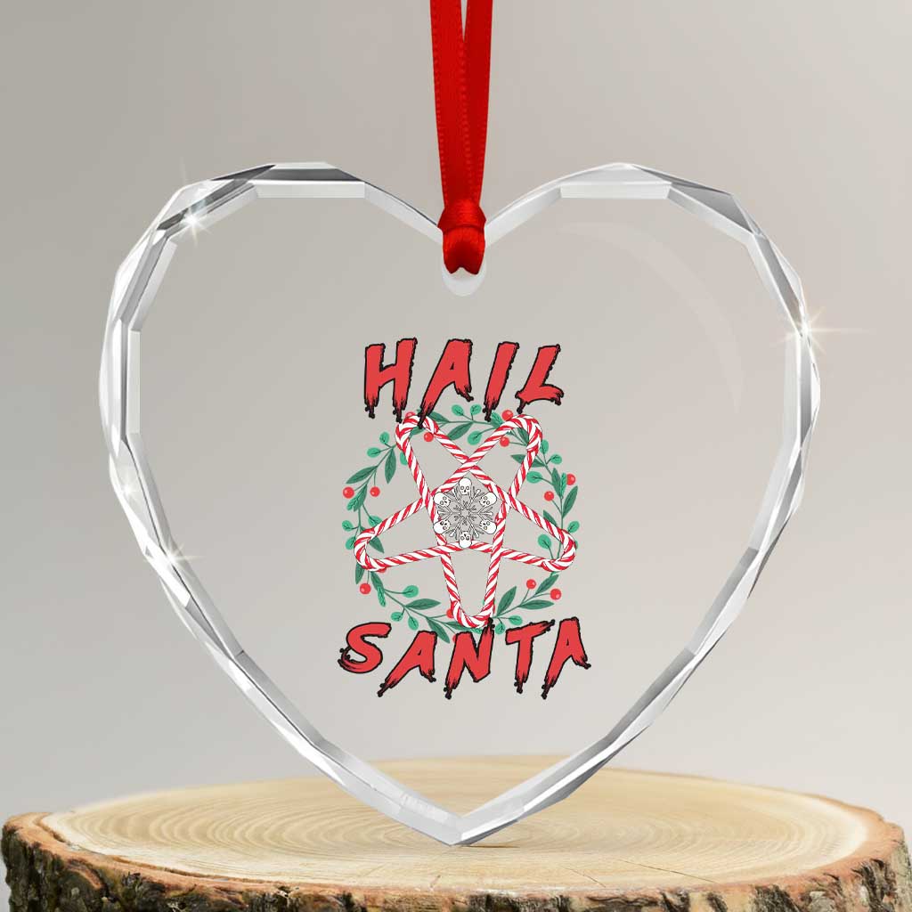 Hail Santa Heart Crystal Glass Ornament Candy Pentagram Xmas Devil TS09 Transparent Glass 3'' Heart Print Your Wear