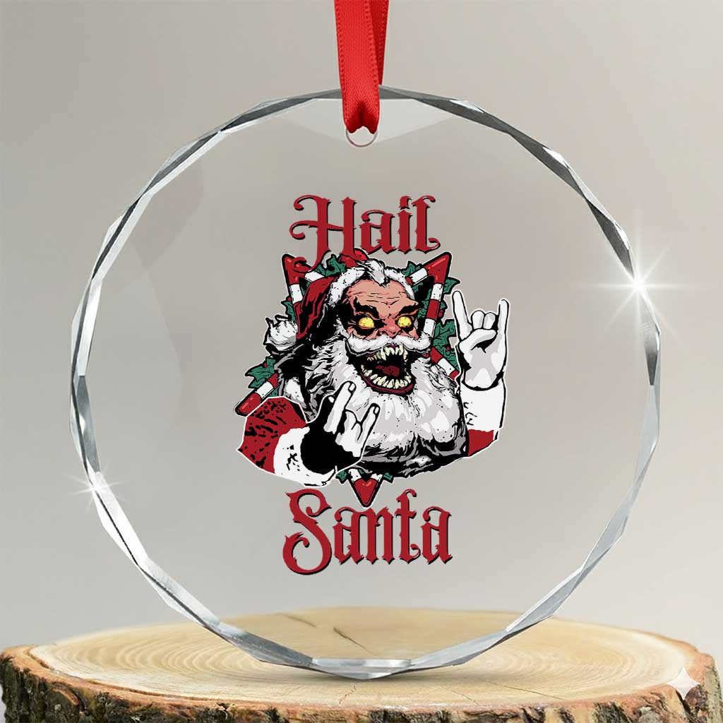 Hail Santa Heavy Metal Christmas Crystal Glass Ornament Krampus Xmas Rock & Roll TS11 Transparent Glass 3'' Circle Print Your Wear
