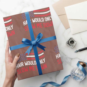 Hair Would Only Slow Me Down Retro Groovy Wrapping Paper Roll Patriotic Waving Flag Comedic Bald Pride