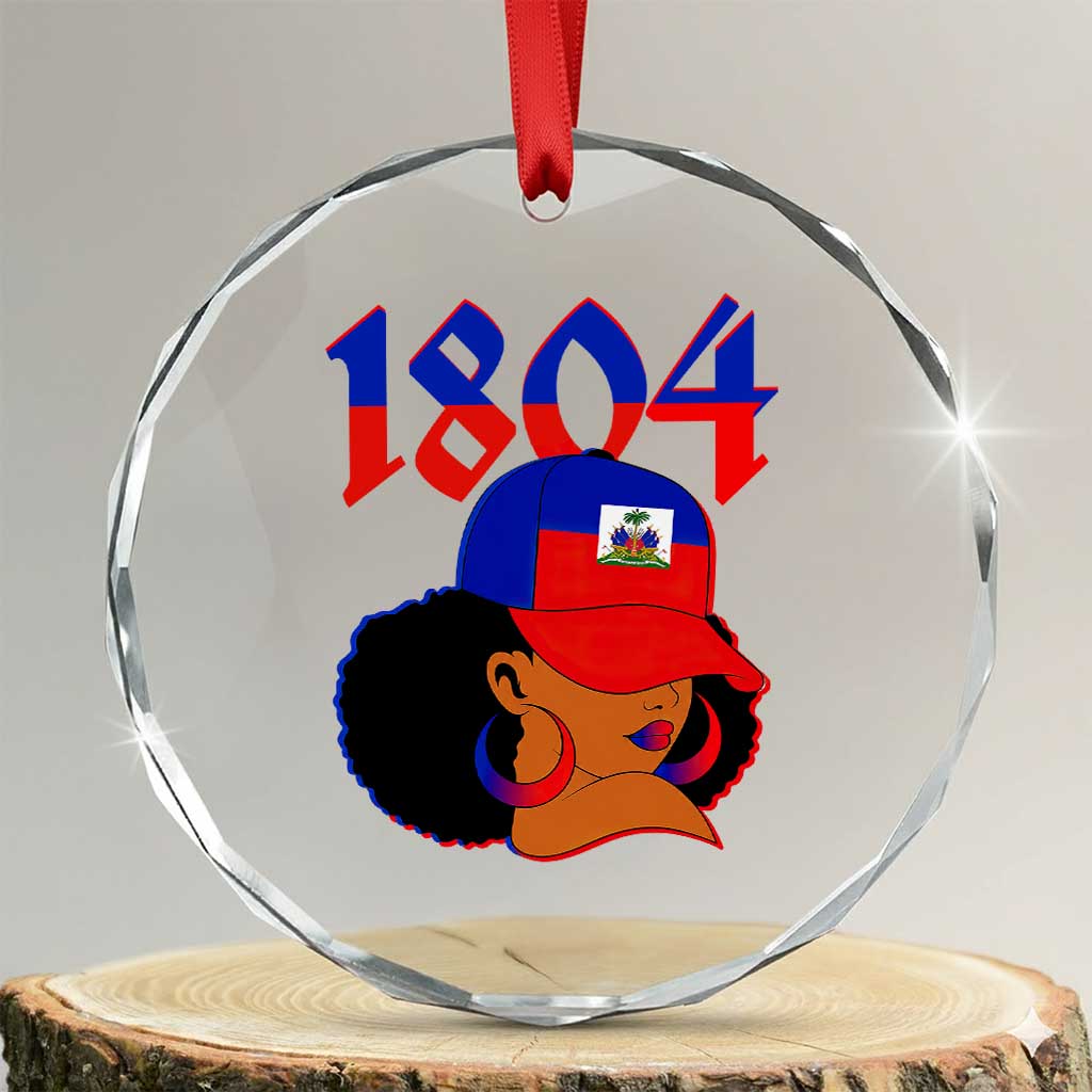 Haiti 1804 Curly Afro Queen Hoop Earrings Style Graphic Crystal Glass Ornament Haitian Heritage Pride TS02 Transparent Glass 3'' Circle Print Your Wear