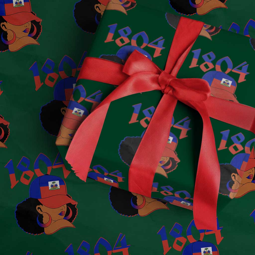 Haiti 1804 Curly Afro Queen Hoop Earrings Style Graphic Wrapping Paper Roll Haitian Heritage Pride TS02 Green Print Your Wear