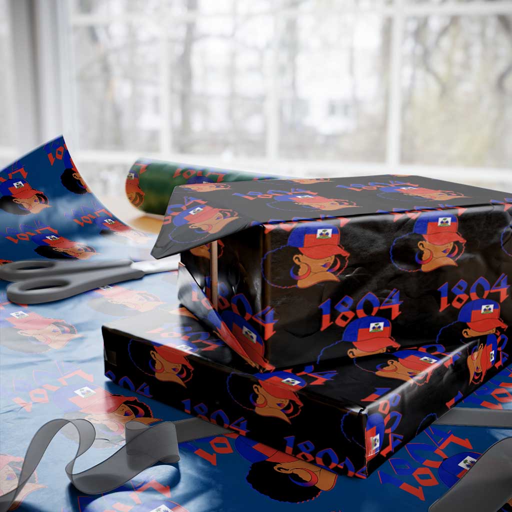 Haiti 1804 Curly Afro Queen Hoop Earrings Style Graphic Wrapping Paper Roll Haitian Heritage Pride TS02 Black Print Your Wear