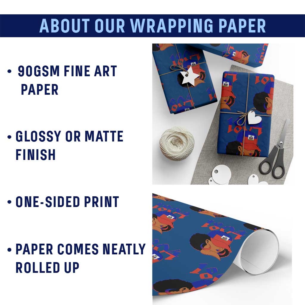 Haiti 1804 Curly Afro Queen Hoop Earrings Style Graphic Wrapping Paper Roll Haitian Heritage Pride TS02 Print Your Wear